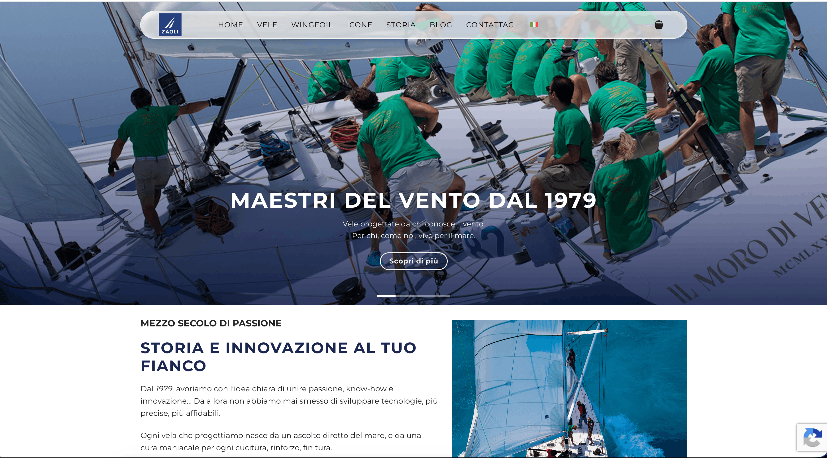 Homepage del sito Zaoli Sails